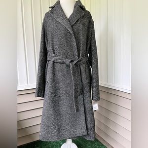 Sam Edelman Belted Twill Coat XXL Brand New Black/Gray